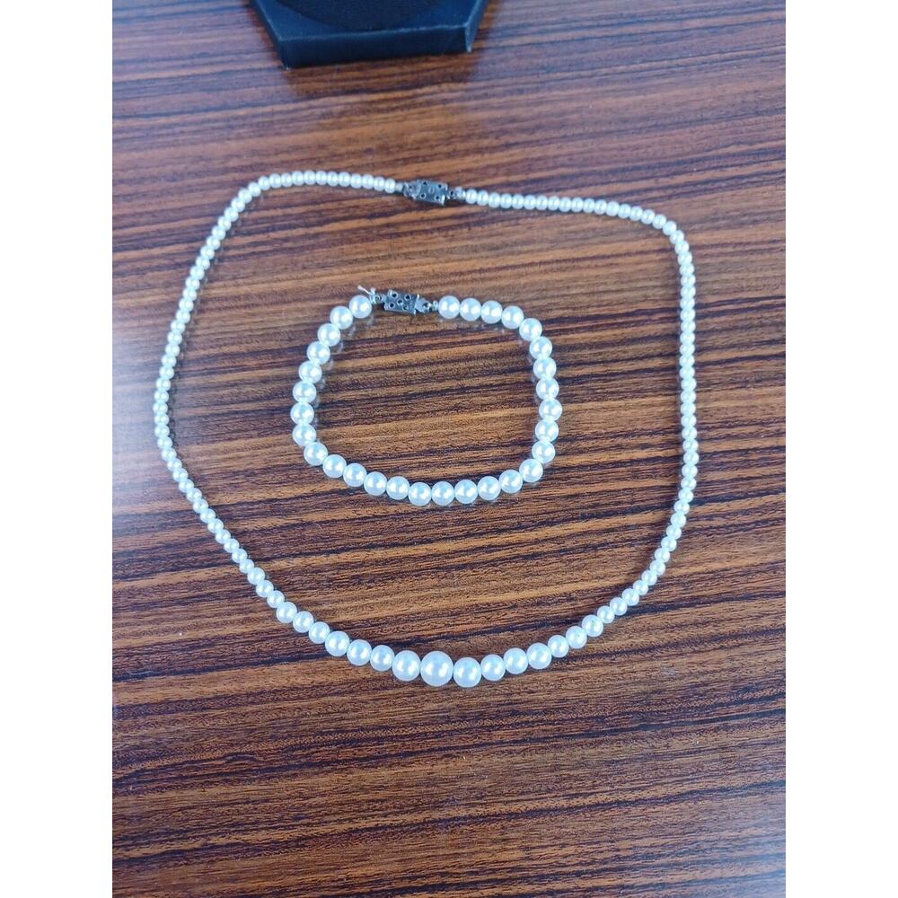 Vintage Faux Pearl Necklace & Bracelet Marked Japan Box Clasp - Picture 9 of 9
